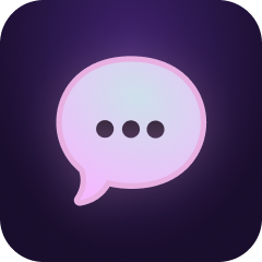 A purple icon with a playful chat bubble on it. 